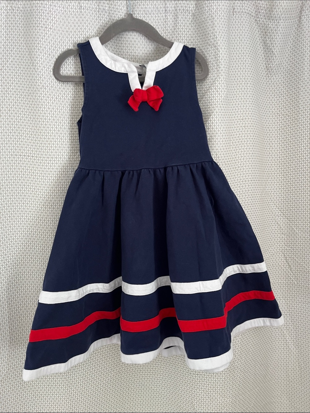 Janie and Jack Navy Dress with Red Bow and White Trim